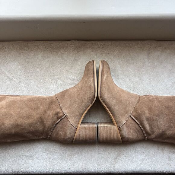 Frye & Co Phoebe Camel Suede Slouch Block Heel Tall Boots Women 11 M Classic - Picture 3 of 16